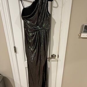 Adrianna Papell One Shoulder Black Metallic Dress